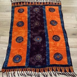 Women"s Orange One-Size Sarong Orange Purple and Blue Tie-Dye Print w/ Fringe
